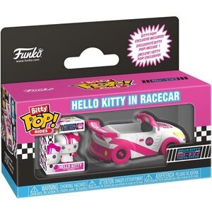 Hello Kitty Pink and White Racecar  0.9” and 1.3”.Sanrio Collectible.